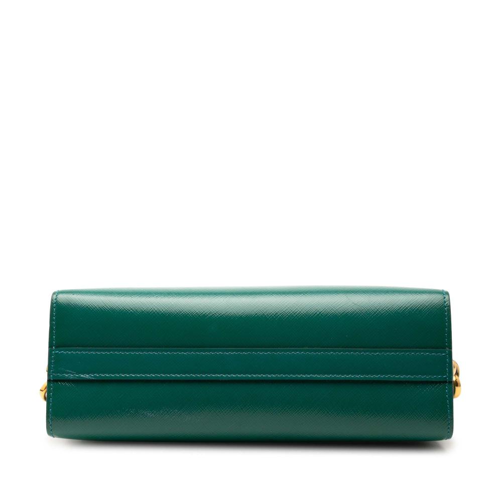 Prada B Prada Green with Blue Turquoise Saffiano Leather Bicolor Vernice Esplanade Crossbody Italy