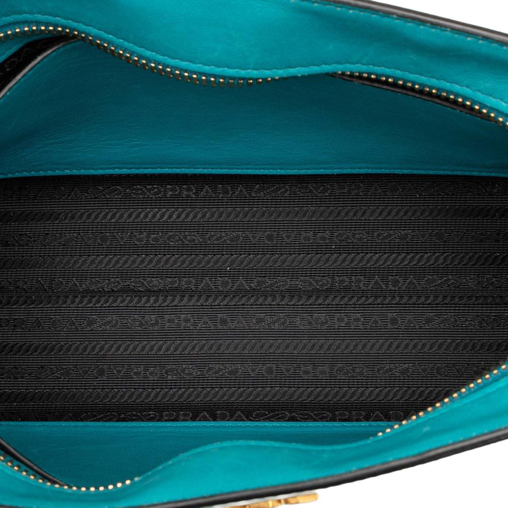 Prada B Prada Green with Blue Turquoise Saffiano Leather Bicolor Vernice Esplanade Crossbody Italy
