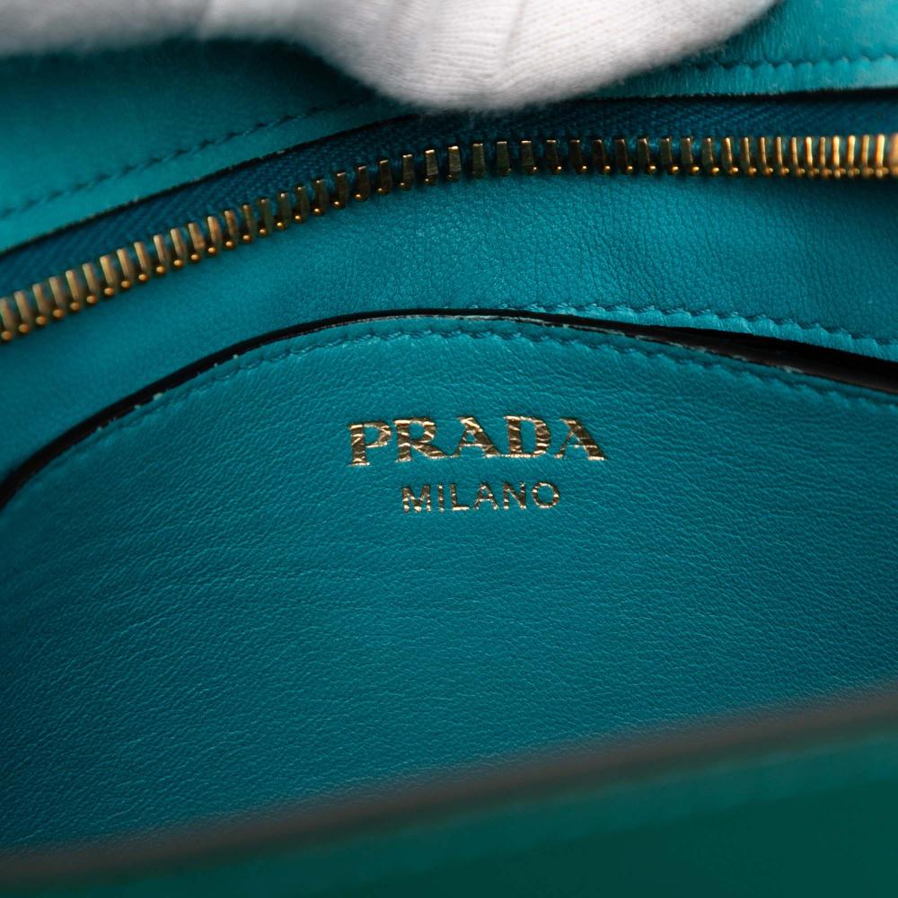 Prada B Prada Green with Blue Turquoise Saffiano Leather Bicolor Vernice Esplanade Crossbody Italy