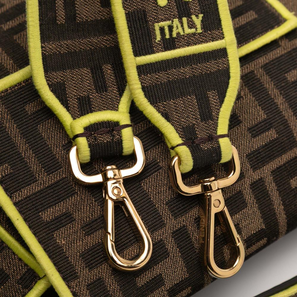 Fendi B Fendi Brown with Yellow Canvas Fabric Zucca Embroidered Baguette Satchel Italy