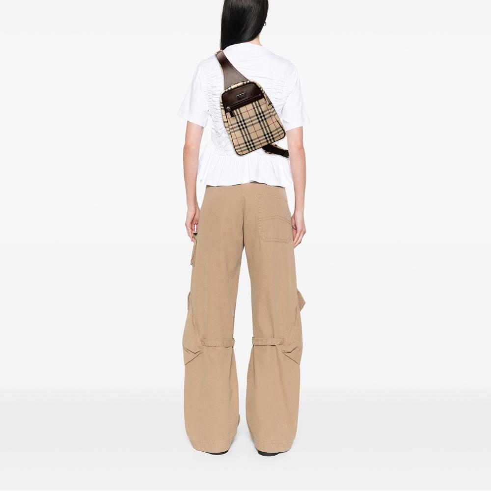 Burberry B Burberry Brown Beige Canvas Fabric House Check Sling Backpack United Kingdom
