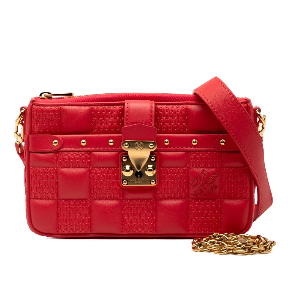 Louis Vuitton Pink Strawberry Lambskin Leather Leather Damier Quilt Lambskin Troca Pochette France