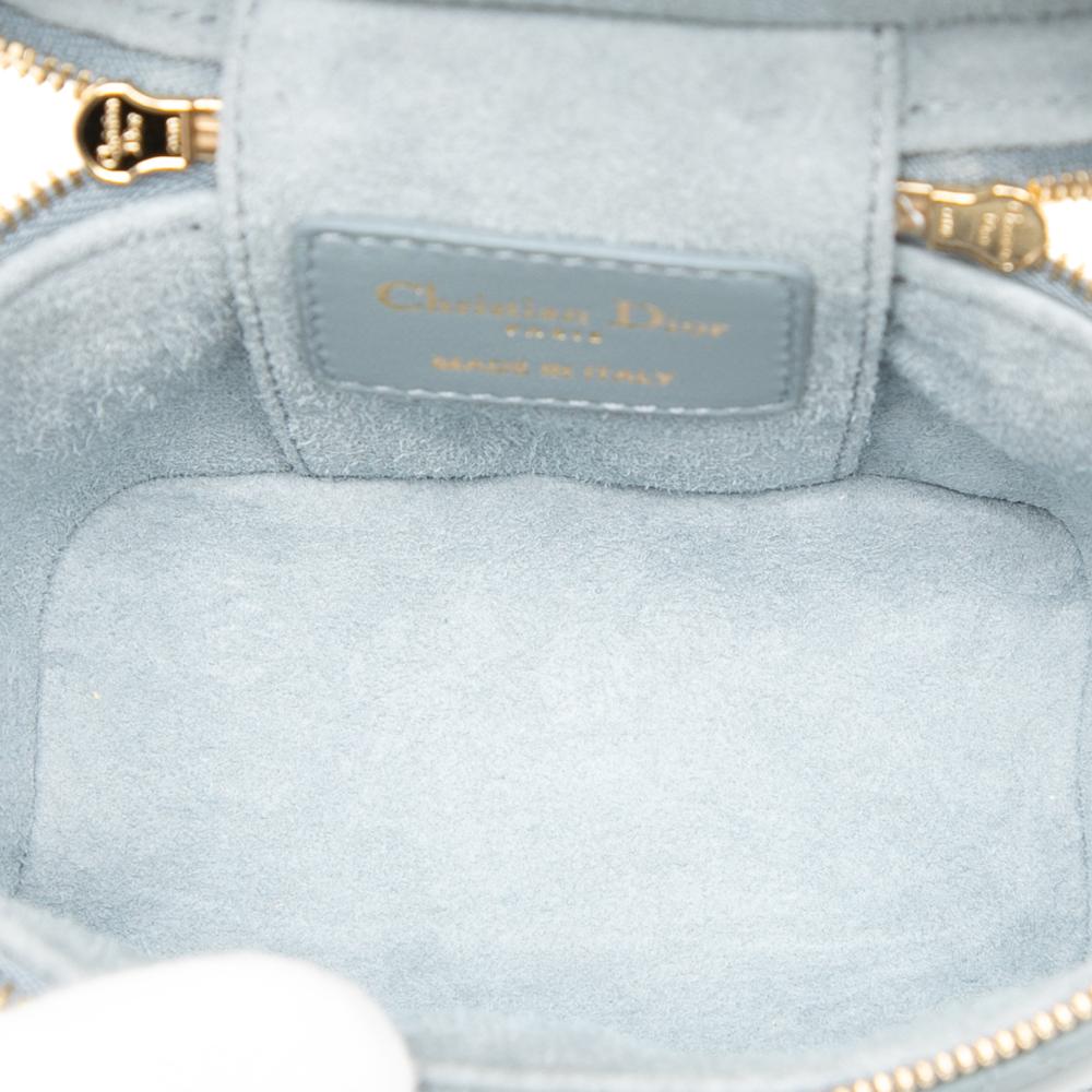 Christian Dior AB Dior Blue Light Blue Lambskin Leather Leather Micro Lambskin Cannage Lady Dior Vanity Case Italy