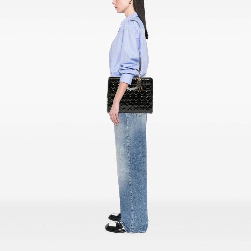 Christian Dior B Dior Black Patent Leather Leather Large Patent Cannage Lady Dior Italy