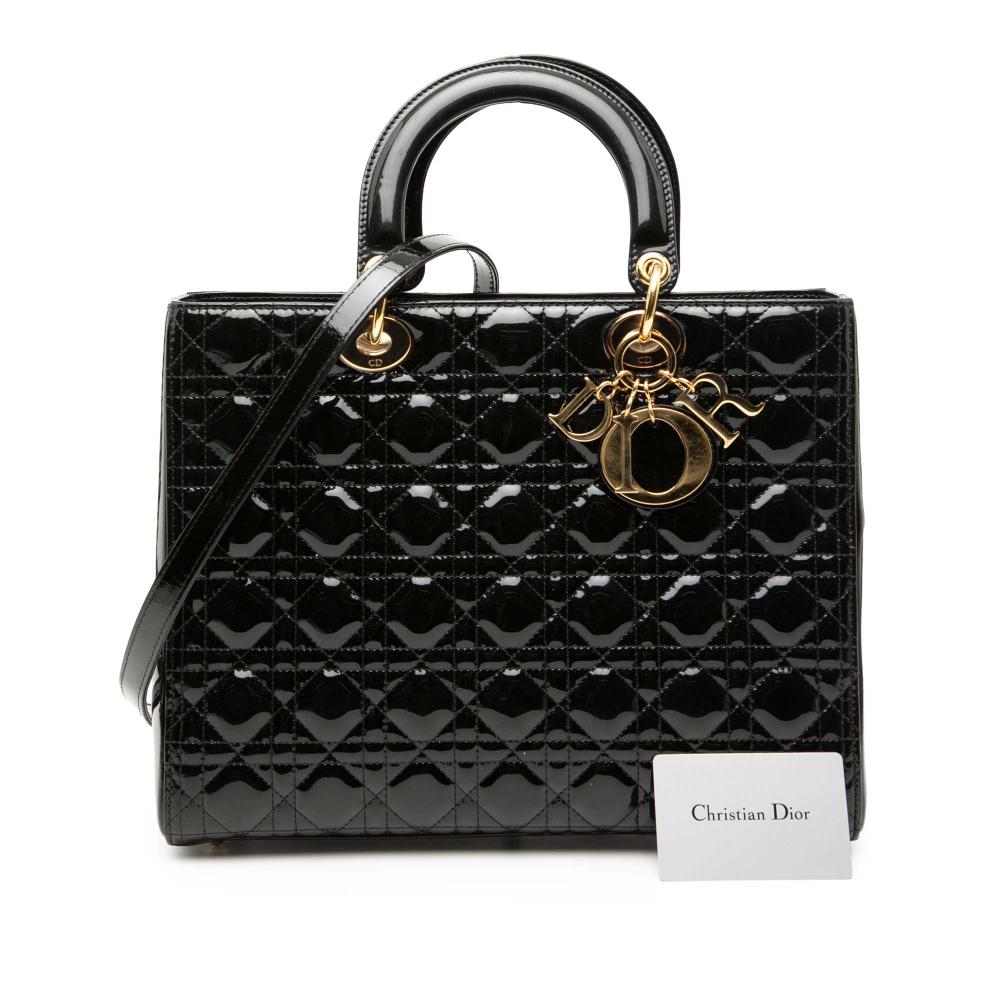 Christian Dior B Dior Black Patent Leather Leather Large Patent Cannage Lady Dior Italy