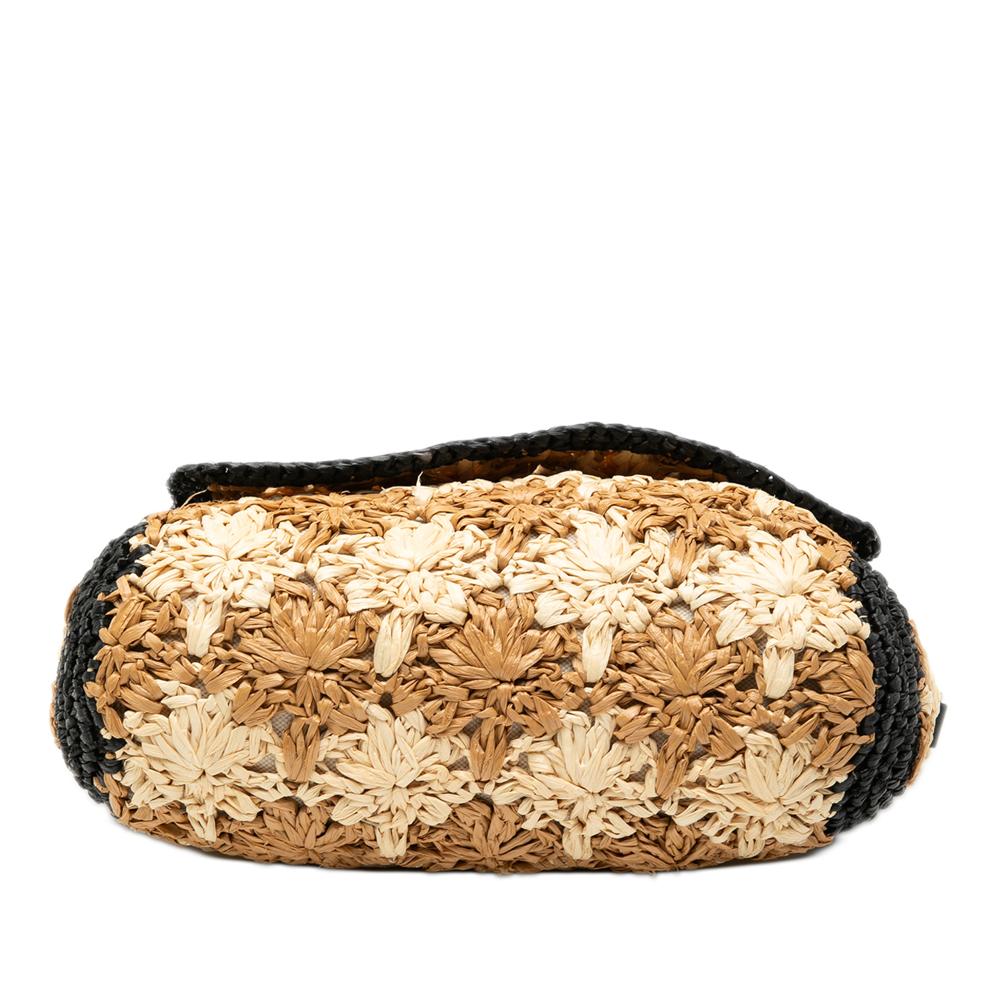 Gucci B Gucci Brown Beige with Black Raffia Natural Material Small GG Marmont Crossbody Italy