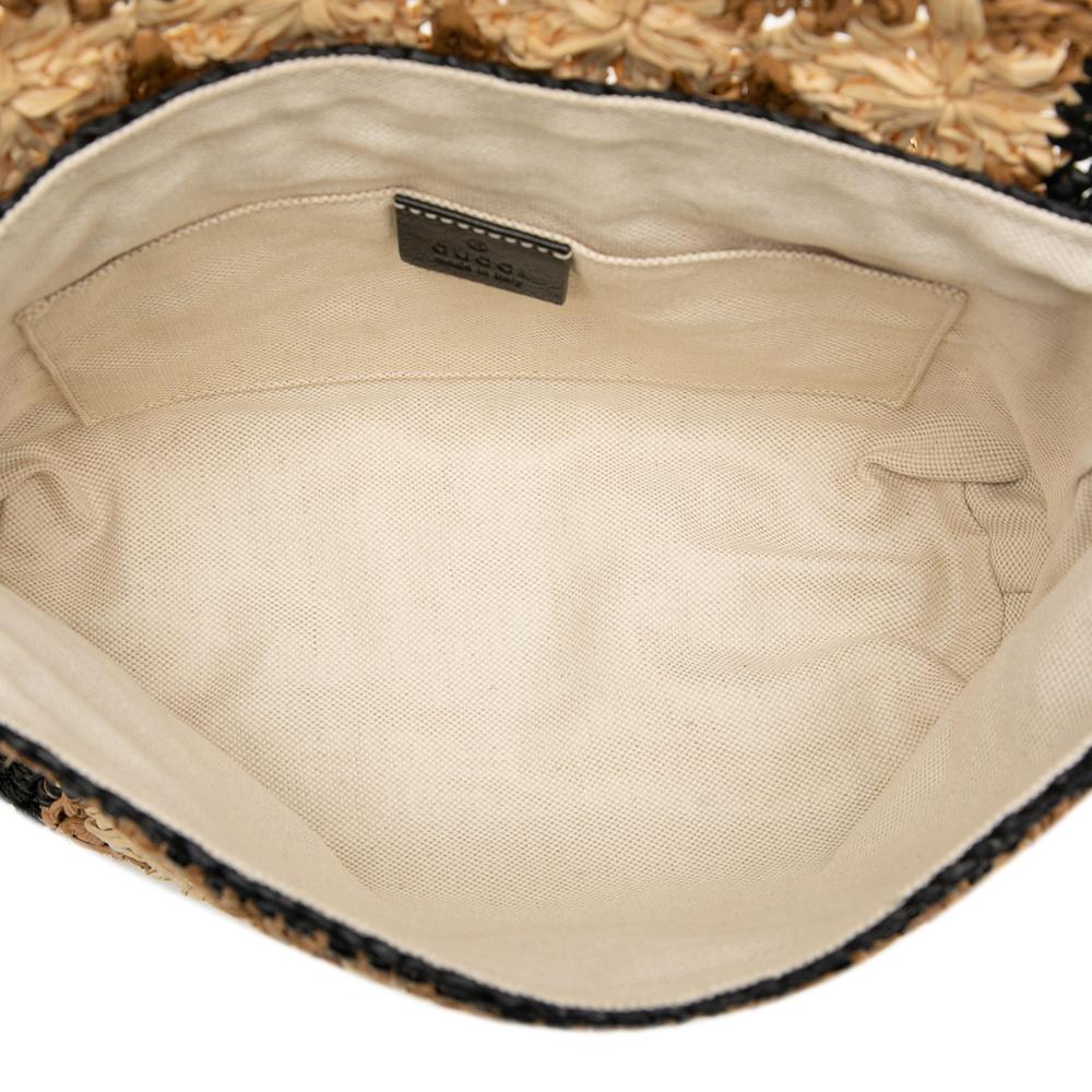 Gucci B Gucci Brown Beige with Black Raffia Natural Material Small GG Marmont Crossbody Italy