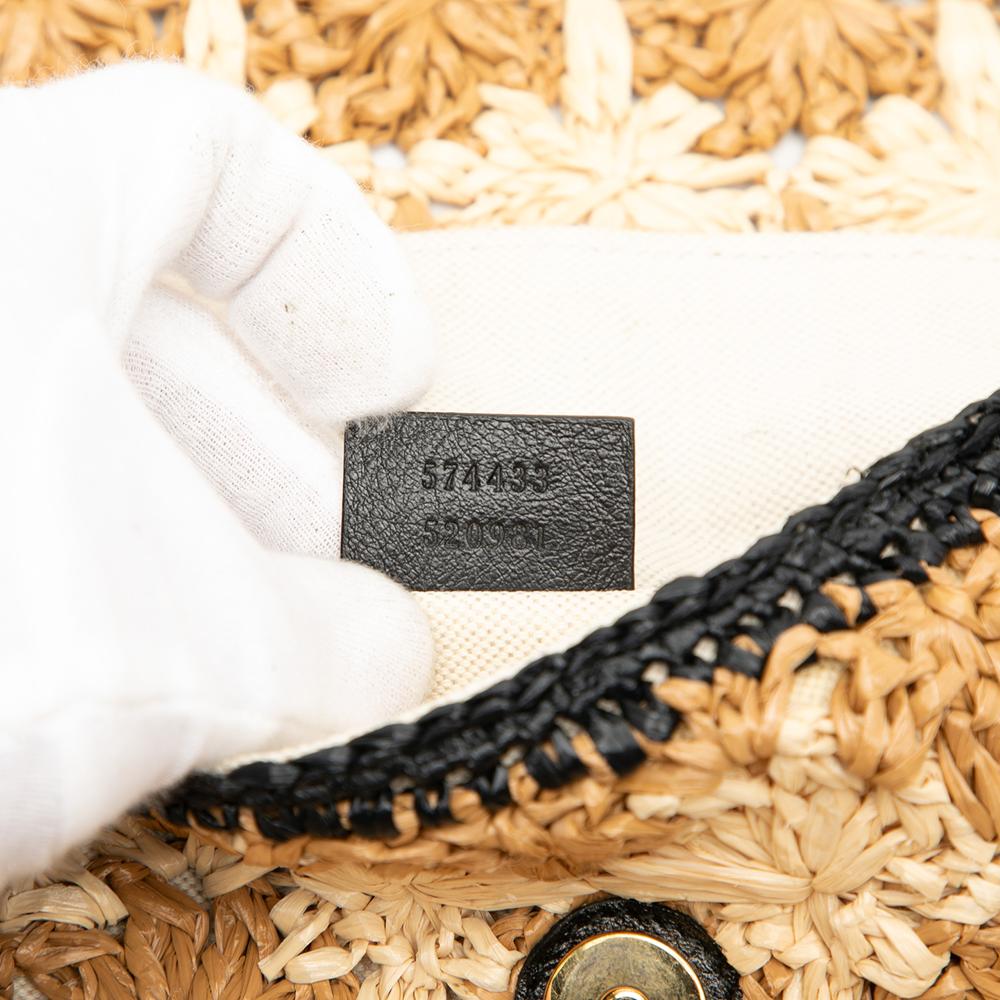 Gucci B Gucci Brown Beige with Black Raffia Natural Material Small GG Marmont Crossbody Italy