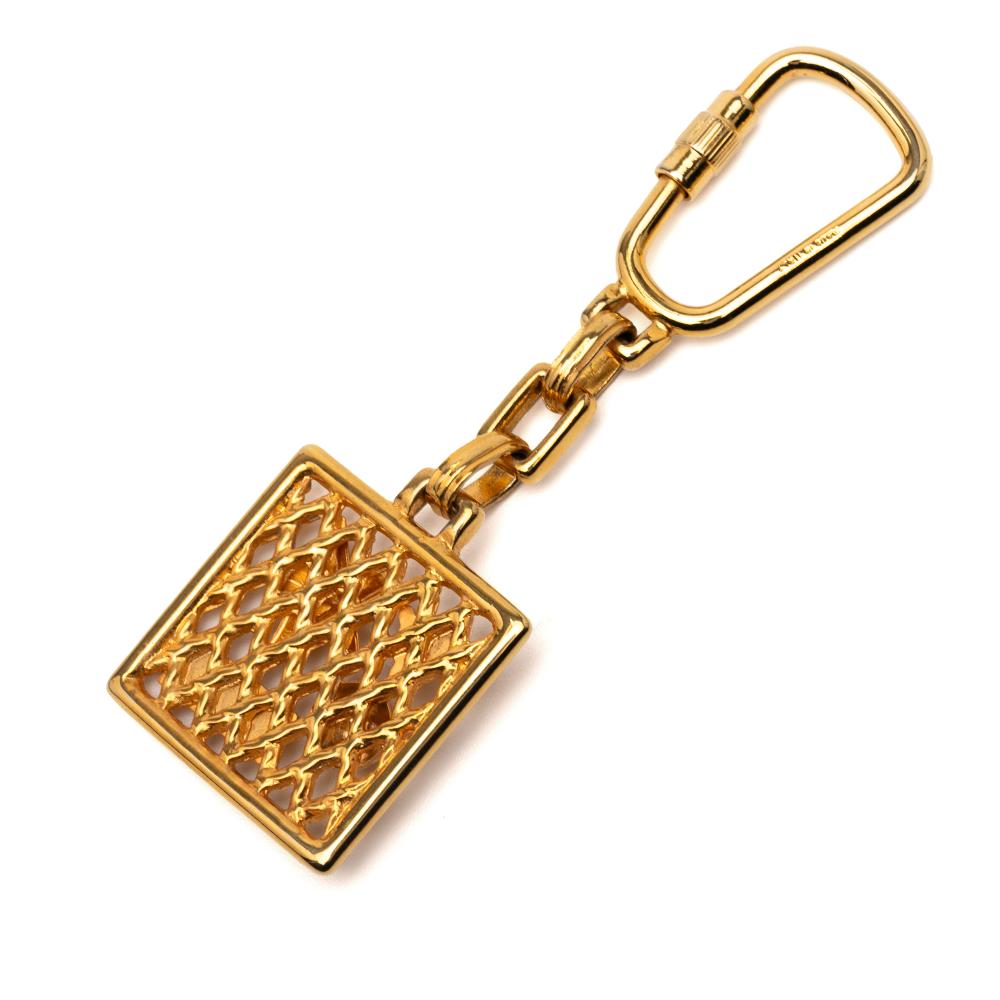 Celine B Celine Gold Gold Plated Metal Logo Star Square Key Ring Charm Italy
