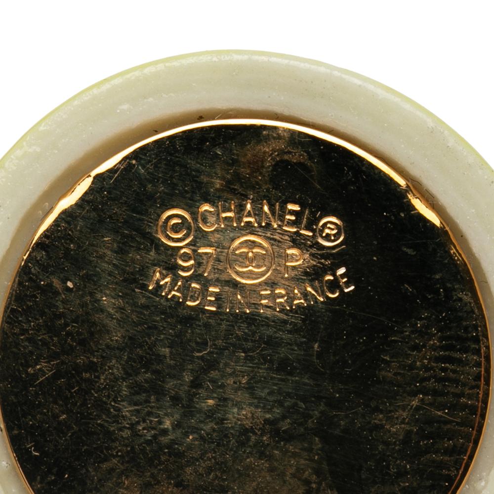 Chanel B Chanel Green Light Green Resin Plastic CC and Gold Plated Clip On Earrings France