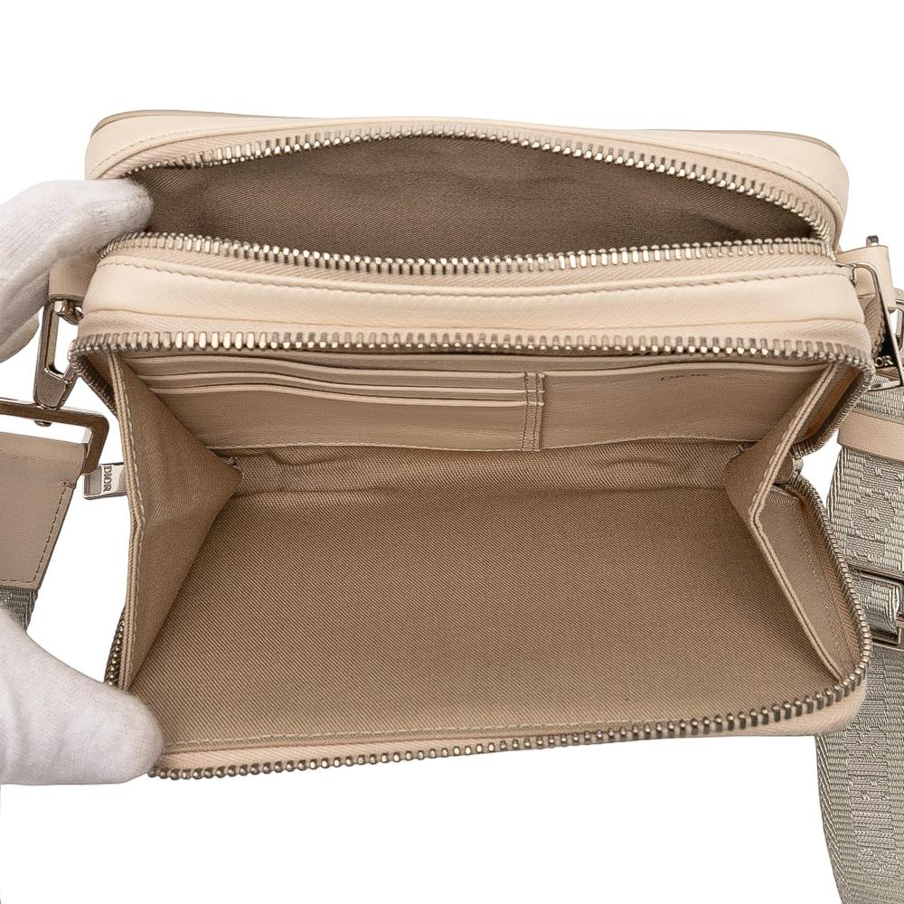 Christian Dior AB Dior Brown Beige Coated Canvas Fabric CD Diamond Zipped Pouch with Strap Italy