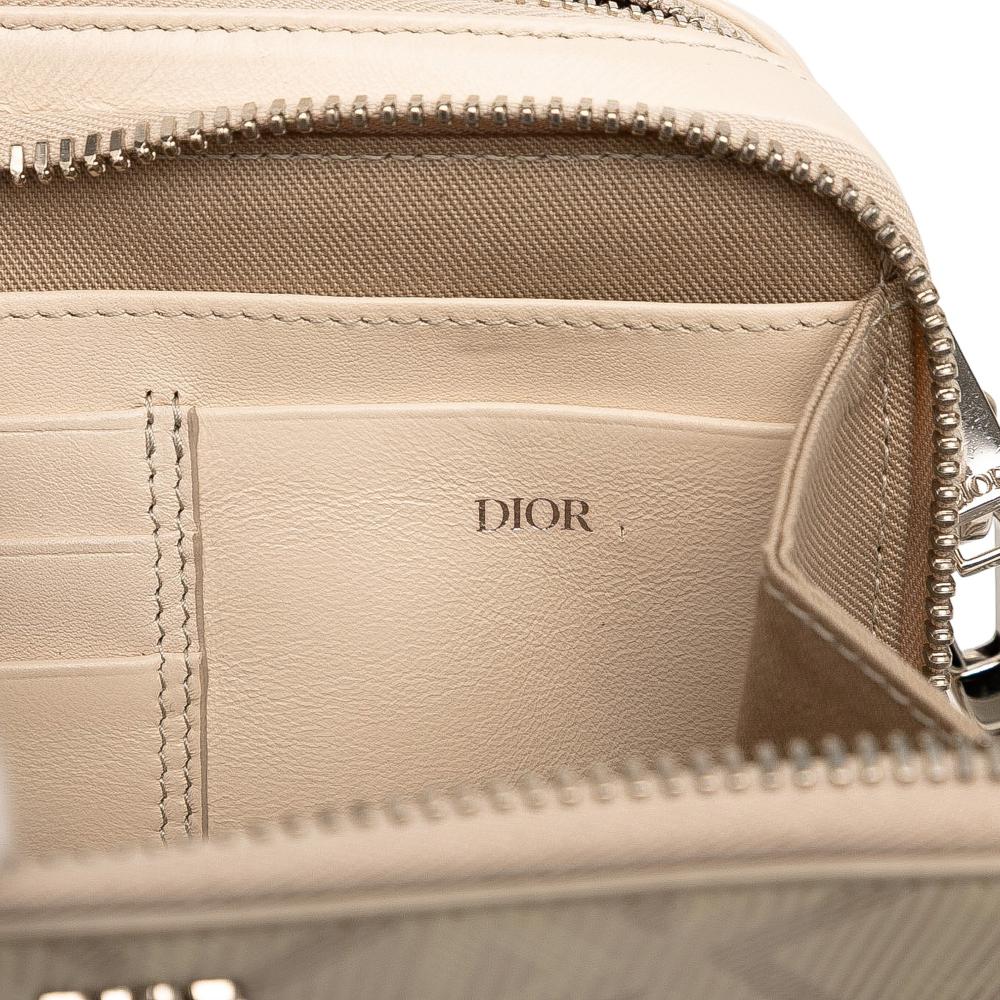 Christian Dior AB Dior Brown Beige Coated Canvas Fabric CD Diamond Zipped Pouch with Strap Italy