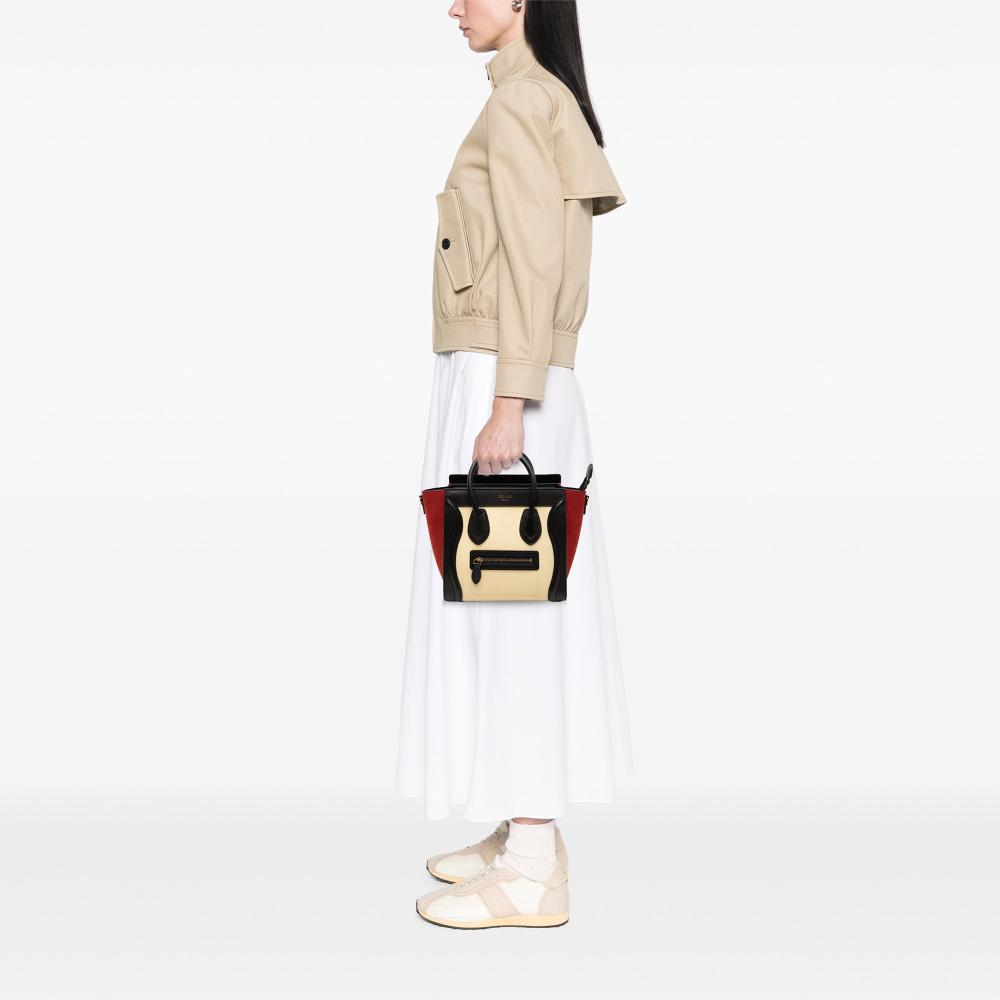 Celine AB Celine White Ivory Calf Leather Nano Tricolor Nubuck and Drummed skin Luggage Tote Italy