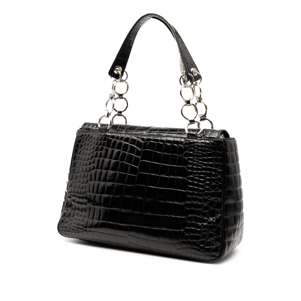 Saint Laurent B Saint Laurent Black Calf Leather Crocodile Embossed Chain Handbag Italy