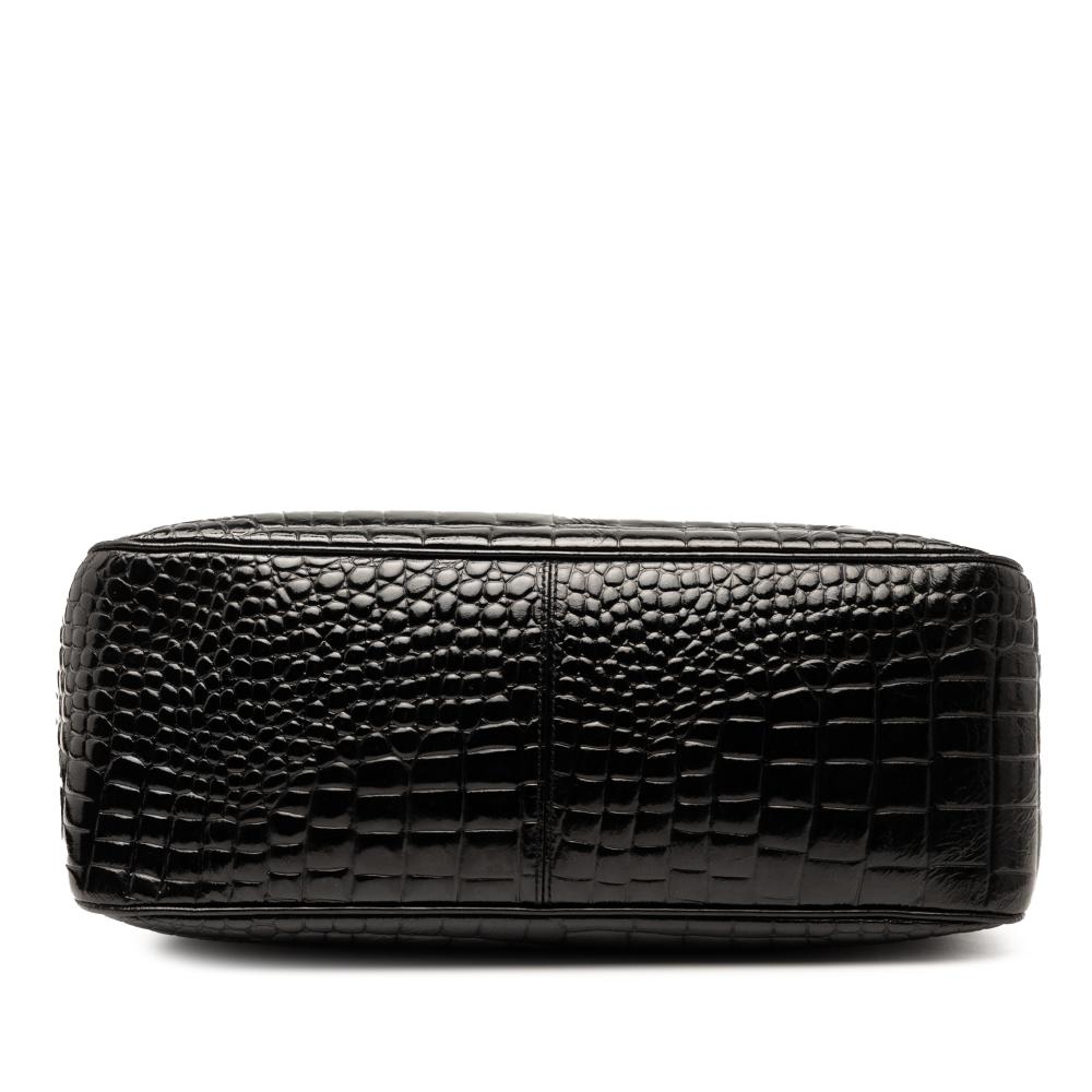 Saint Laurent B Saint Laurent Black Calf Leather Crocodile Embossed Chain Handbag Italy