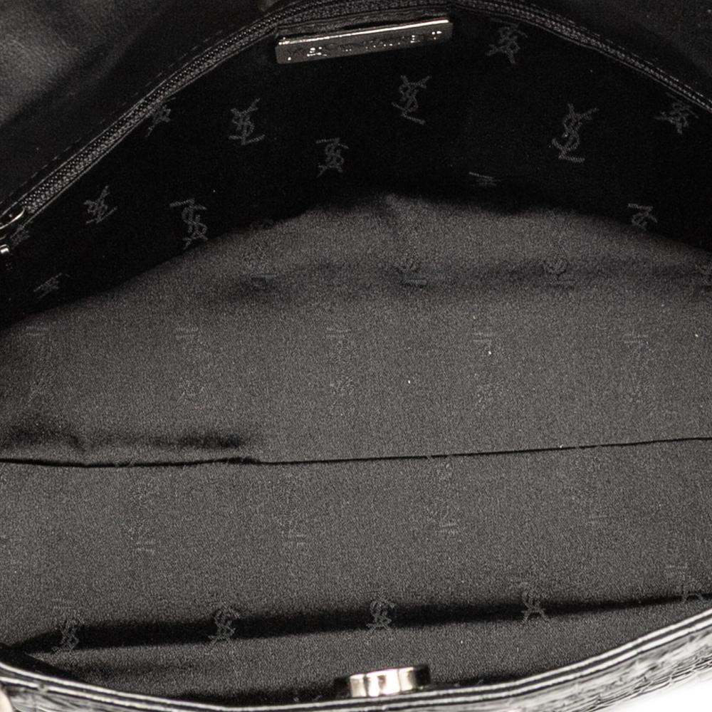 Saint Laurent B Saint Laurent Black Calf Leather Crocodile Embossed Chain Handbag Italy