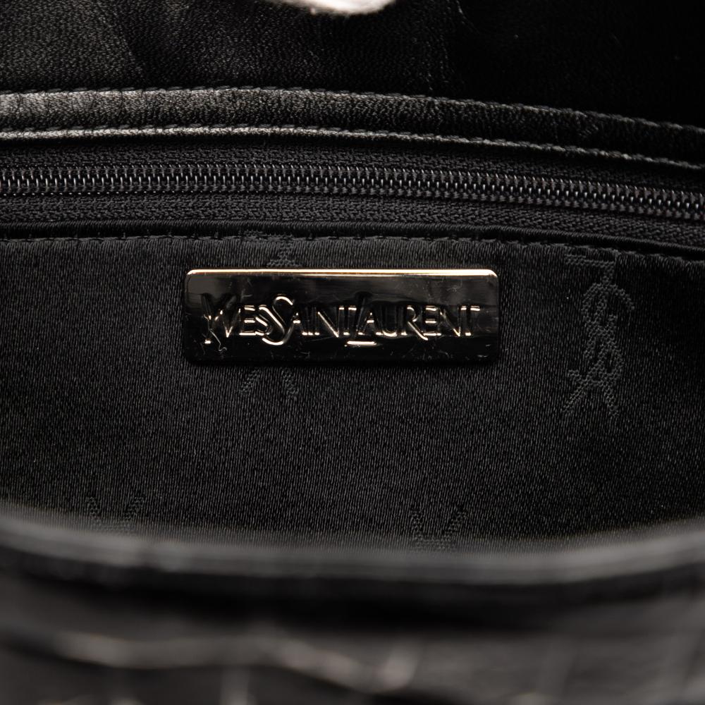 Saint Laurent B Saint Laurent Black Calf Leather Crocodile Embossed Chain Handbag Italy