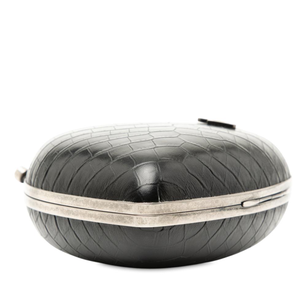 Saint Laurent AB Saint Laurent Black Calf Leather Crocodile Embossed skin Love Box Chain Clutch Italy