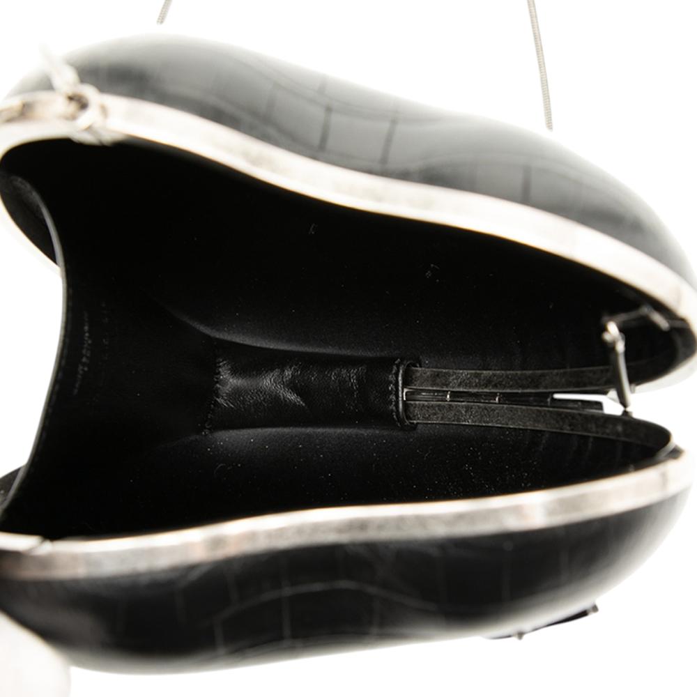 Saint Laurent AB Saint Laurent Black Calf Leather Crocodile Embossed skin Love Box Chain Clutch Italy