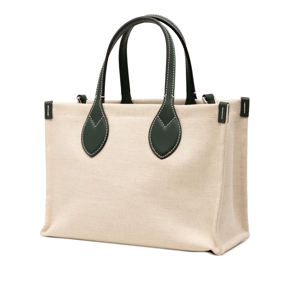 Gucci AB Gucci Brown Beige with Green Canvas Fabric Medium Logo Tote Italy