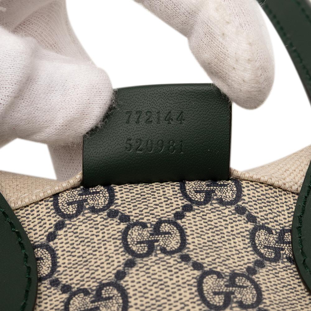 Gucci AB Gucci Brown Beige with Green Canvas Fabric Medium Logo Tote Italy