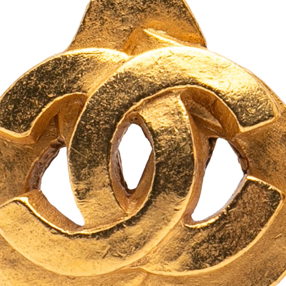 Chanel B Chanel Gold Gold Plated Metal CC Heart Clip On Earrings France