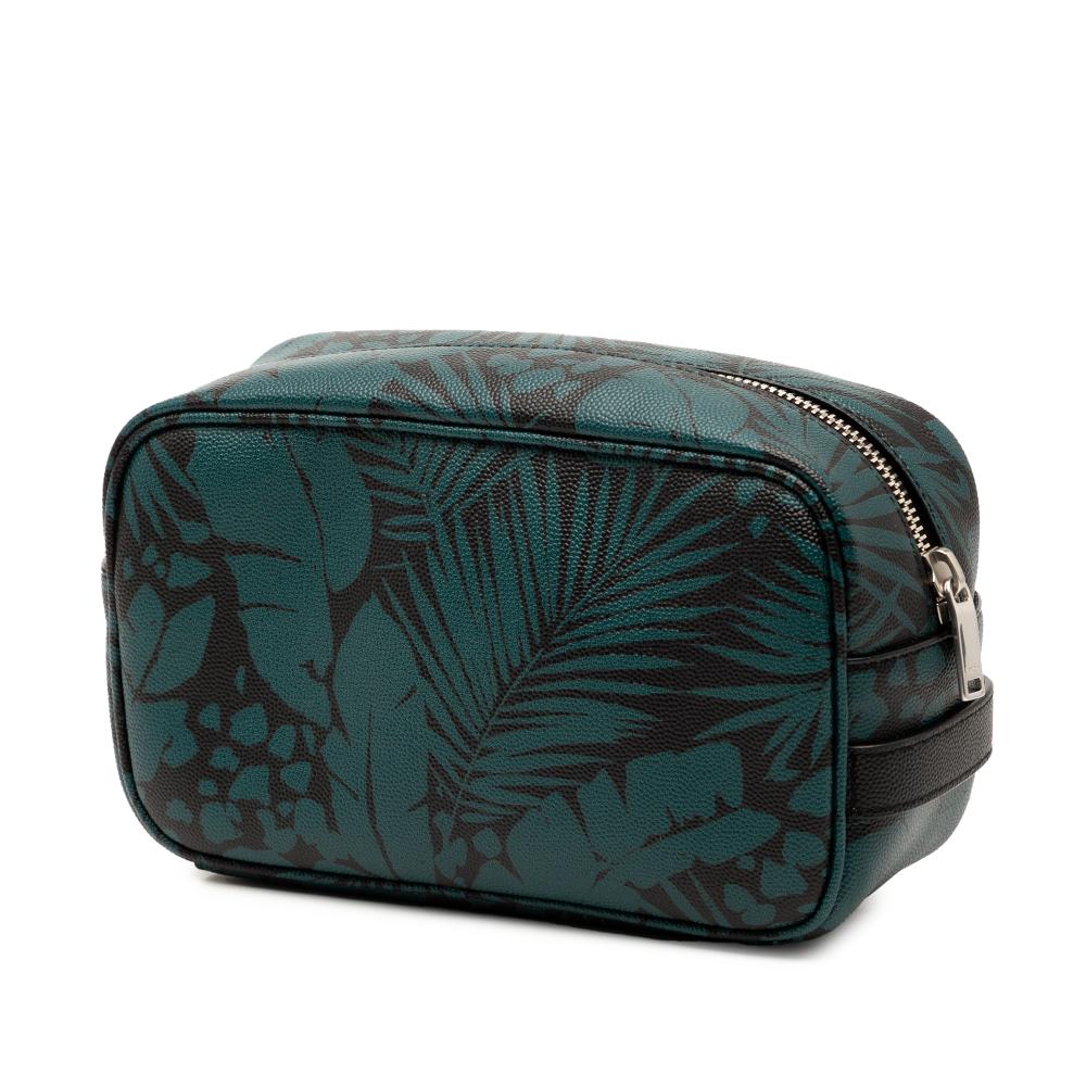 Saint Laurent AB Saint Laurent Blue Peacock Calf Leather Grain de Poudre Tropical Palm Pouch Italy