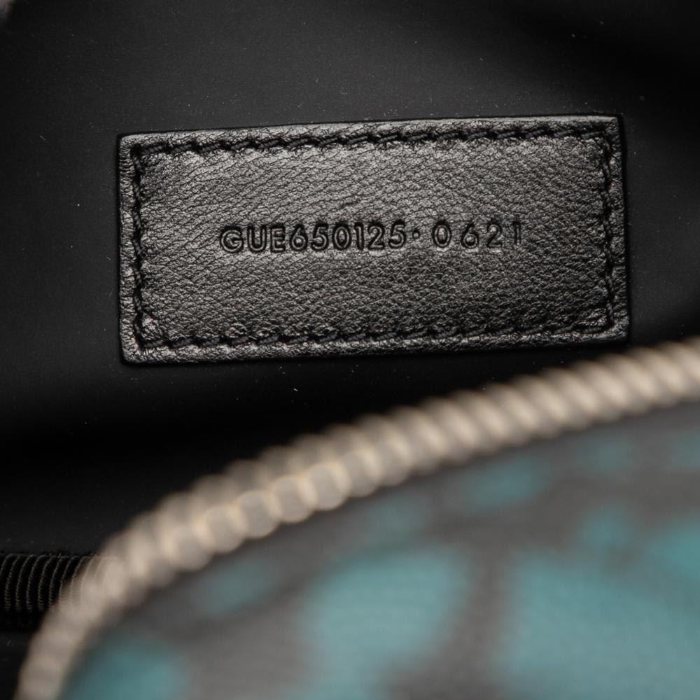 Saint Laurent AB Saint Laurent Blue Peacock Calf Leather Grain de Poudre Tropical Palm Pouch Italy