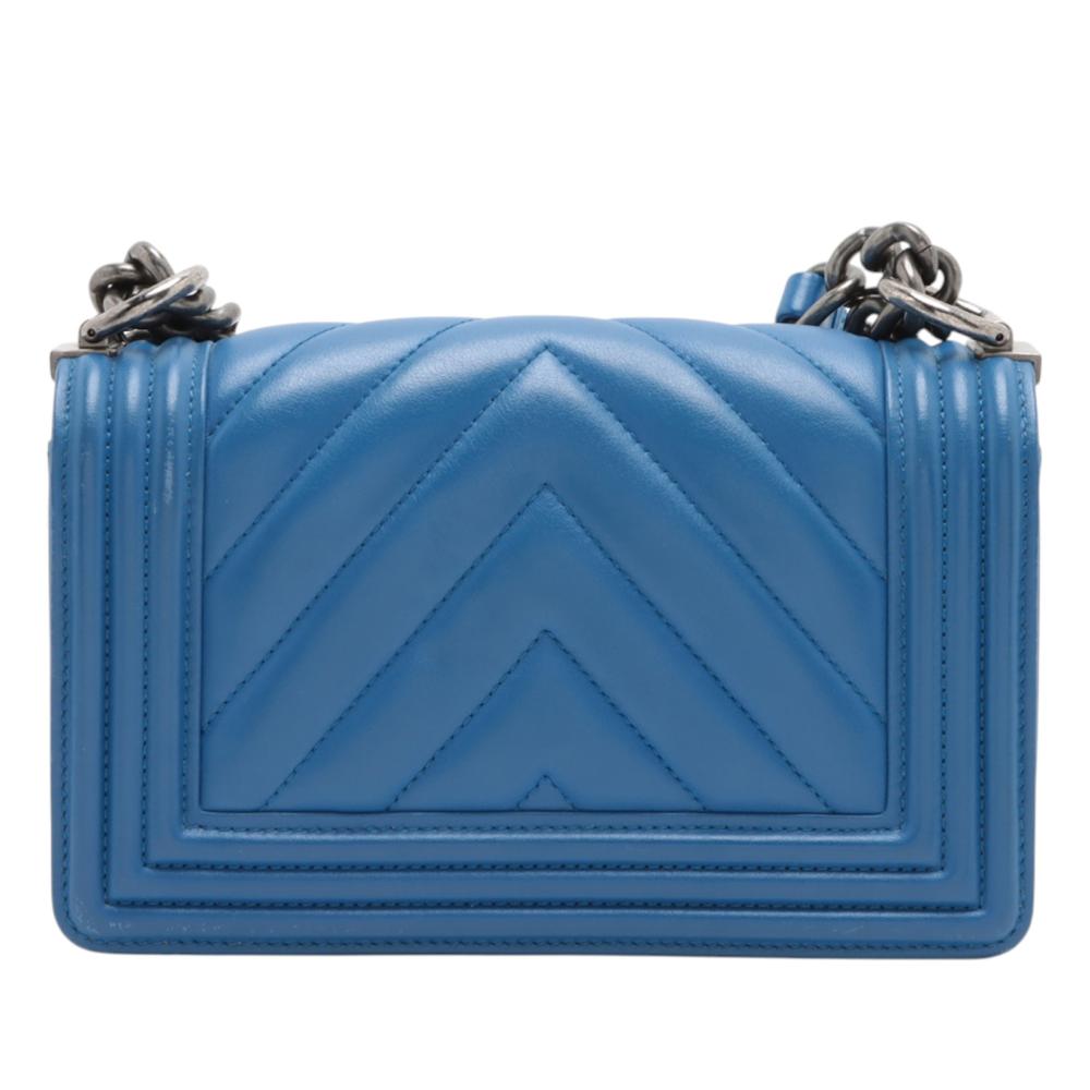 Chanel B Chanel Blue Lambskin Leather Leather Small Chevron Lambskin Boy Flap France