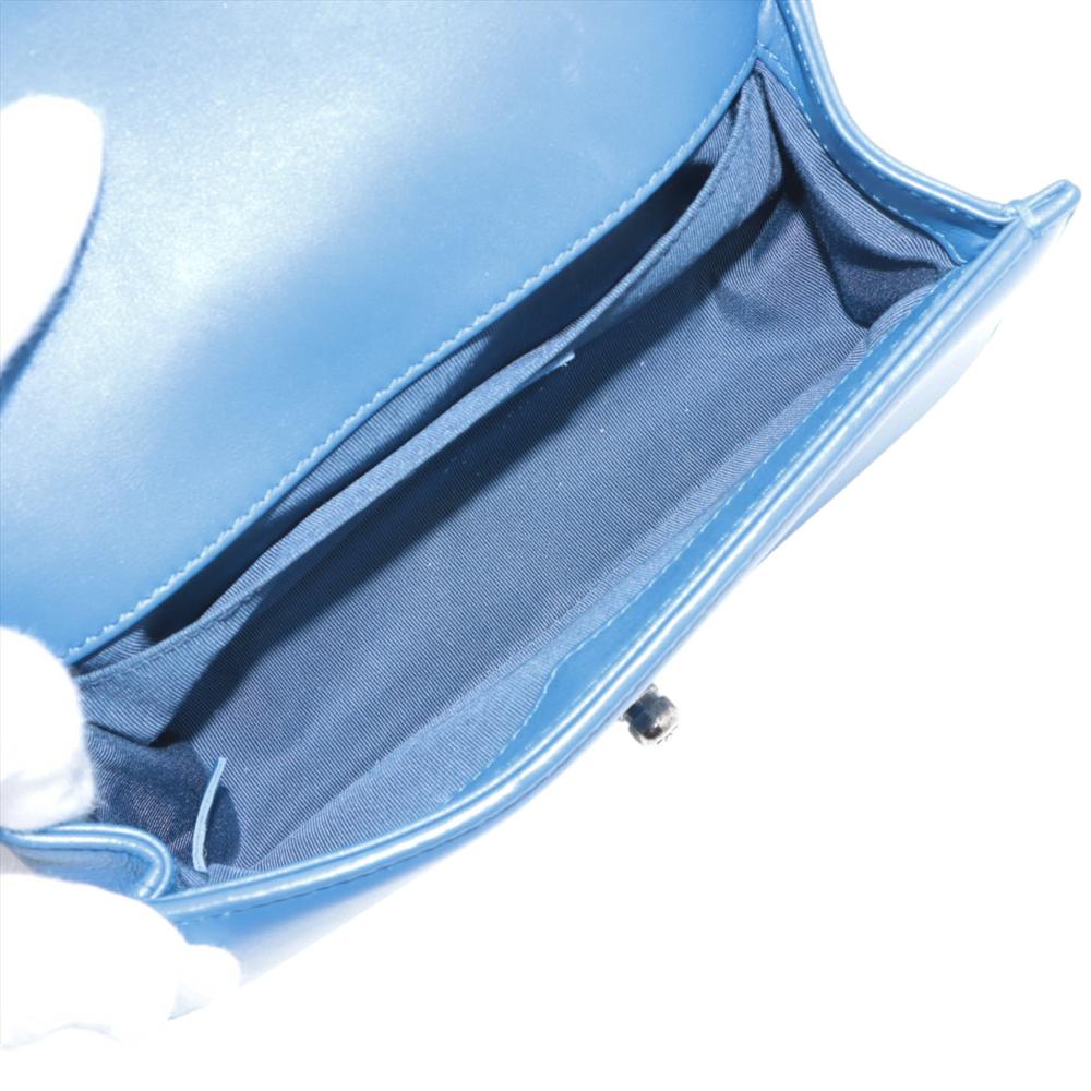 Chanel B Chanel Blue Lambskin Leather Leather Small Chevron Lambskin Boy Flap France