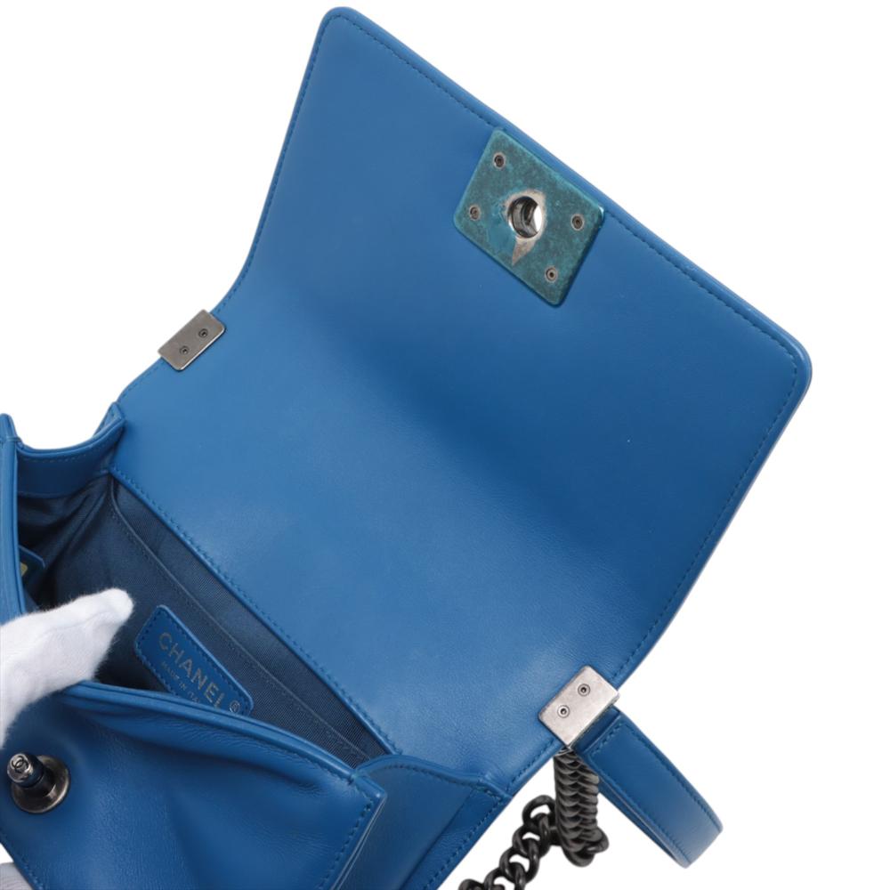 Chanel B Chanel Blue Lambskin Leather Leather Small Chevron Lambskin Boy Flap France