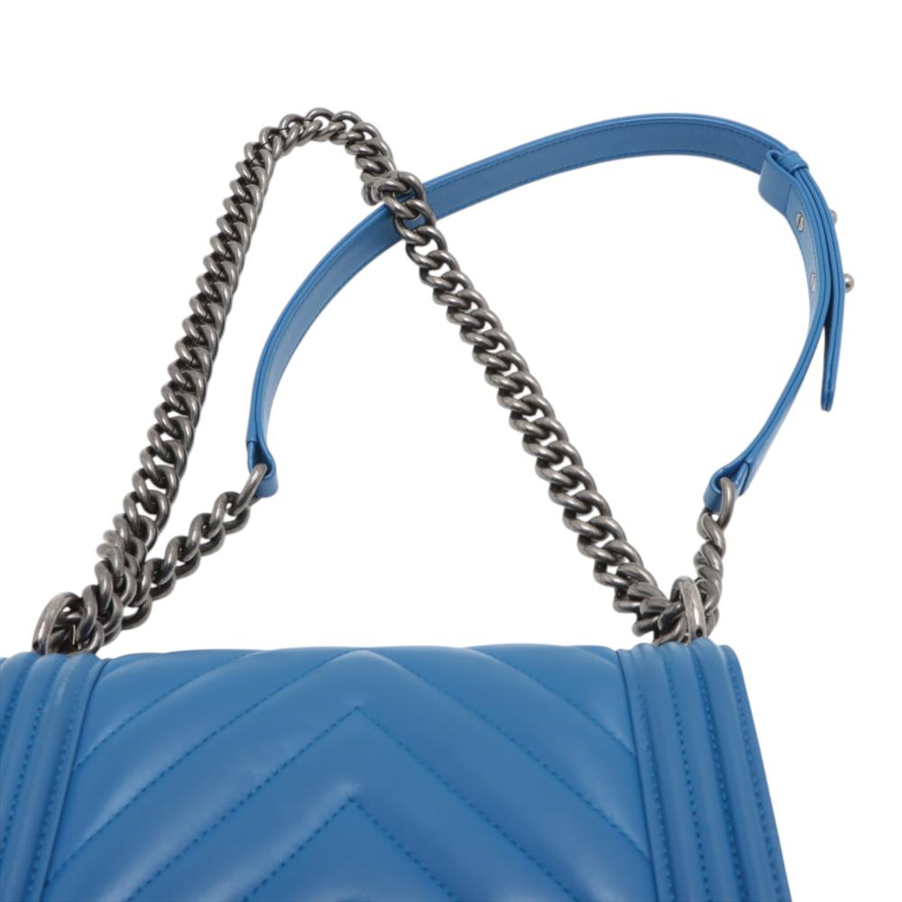 Chanel B Chanel Blue Lambskin Leather Leather Small Chevron Lambskin Boy Flap France