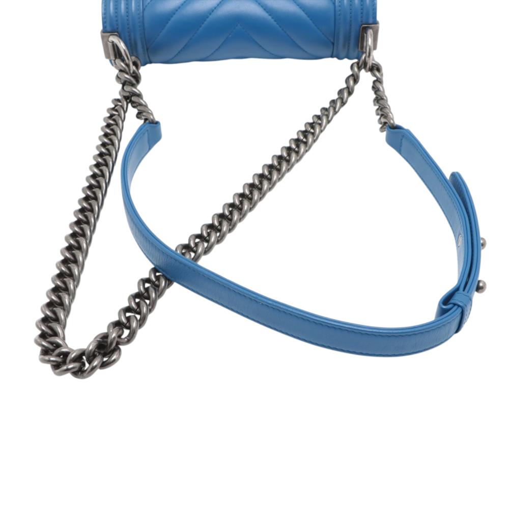 Chanel B Chanel Blue Lambskin Leather Leather Small Chevron Lambskin Boy Flap France