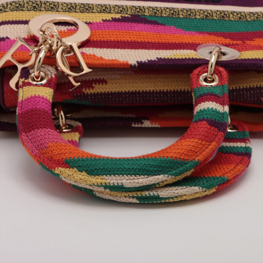 Christian Dior Lady D-Lite Medium Embroidery Canvas 2-Ways Tote Bag Multicolor