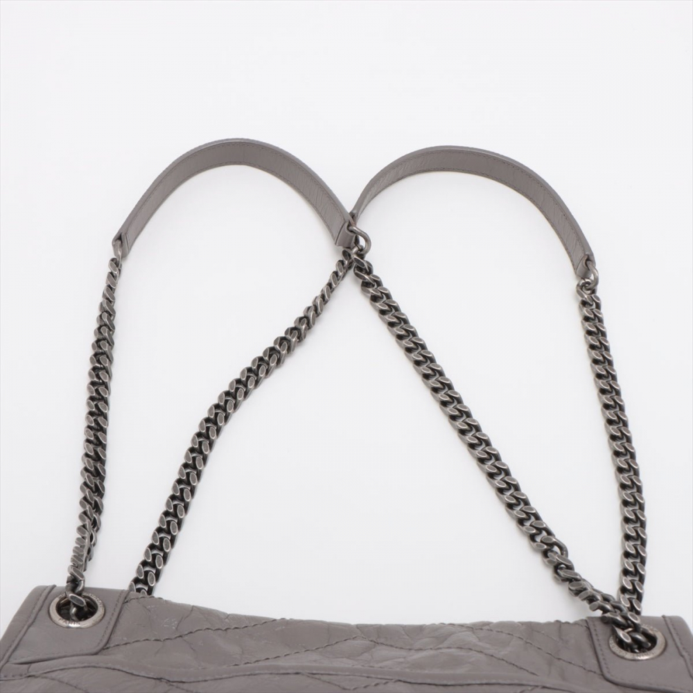 Saint Laurent Niki Medium Chevron Quilted Vintage calf Leather 2-Ways Flap Bag Grey