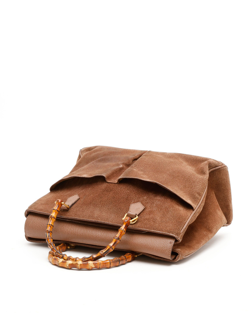Gucci Large Suede Bamboo Handbag