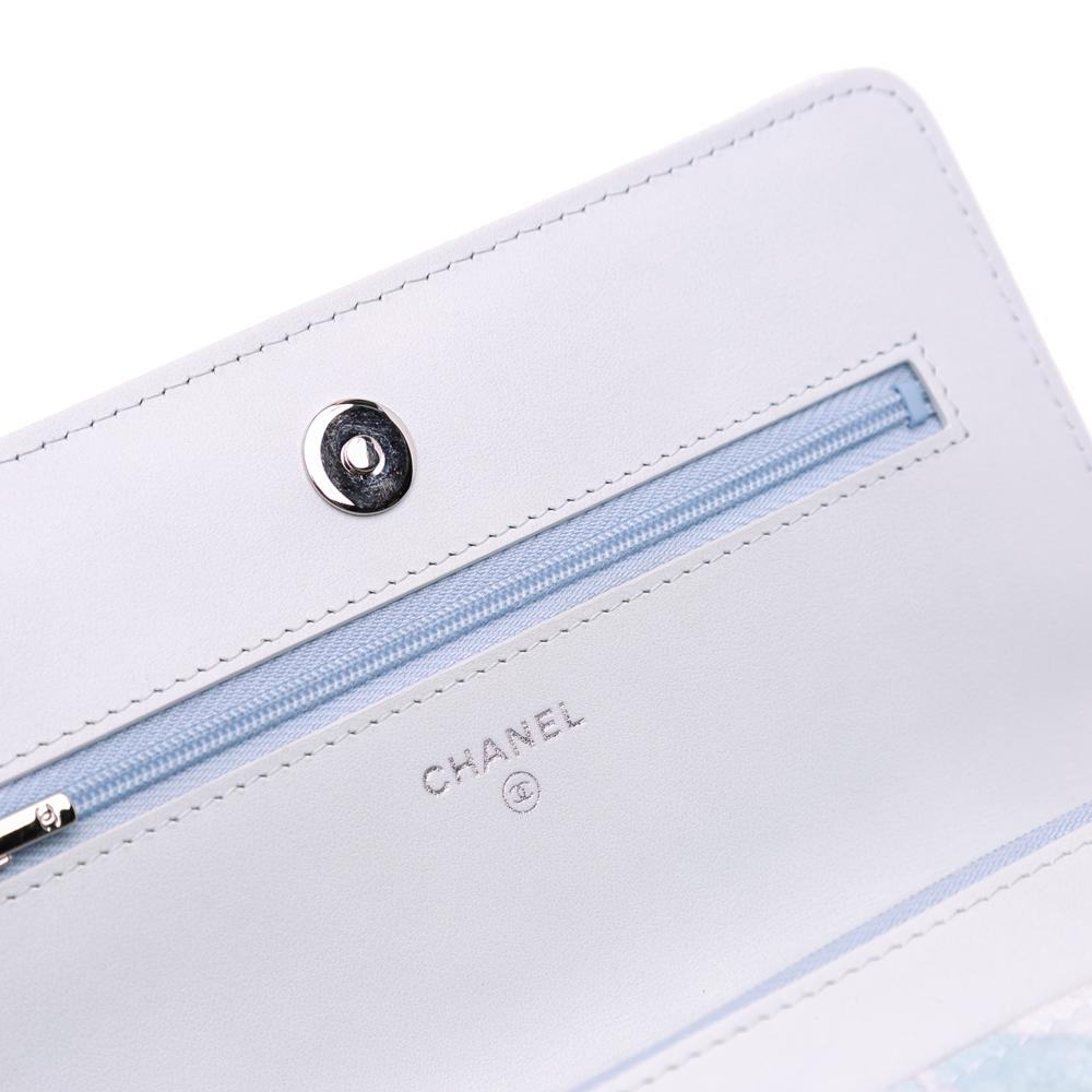 Chanel AB Chanel White Canvas Fabric CC Quilted Jungle Jeans Wallet on Chain Italy