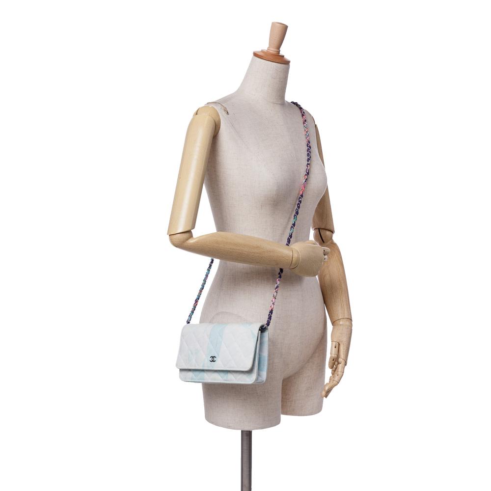 Chanel AB Chanel White Canvas Fabric CC Quilted Jungle Jeans Wallet on Chain Italy