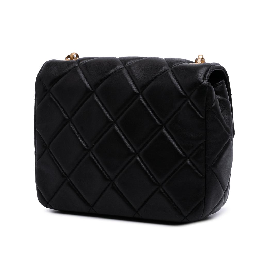 Chanel AB Chanel Black Lambskin Leather Leather Mini Square Quilted Lambskin Bijoux Logo Chain Flap France