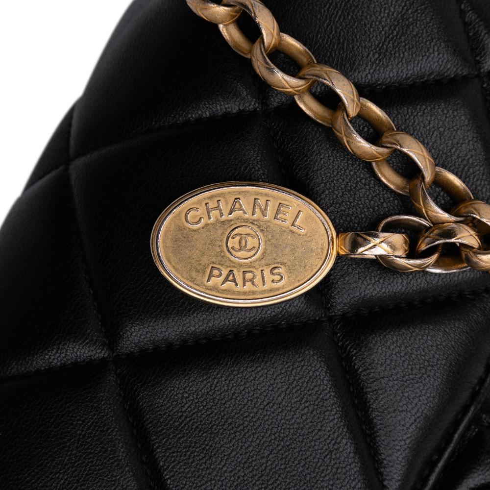 Chanel AB Chanel Black Lambskin Leather Leather Mini Square Quilted Lambskin Bijoux Logo Chain Flap France