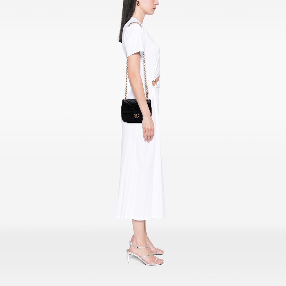 Chanel AB Chanel Black Lambskin Leather Leather Mini Square Quilted Lambskin Bijoux Logo Chain Flap France