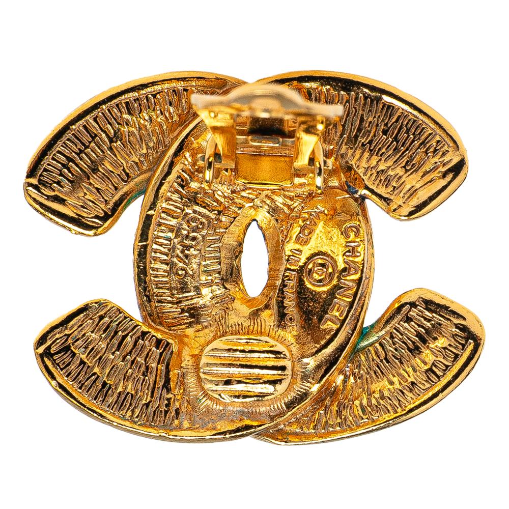 Chanel AB Chanel Gold Gold Plated Metal Quilted CC Clip On Earrings France