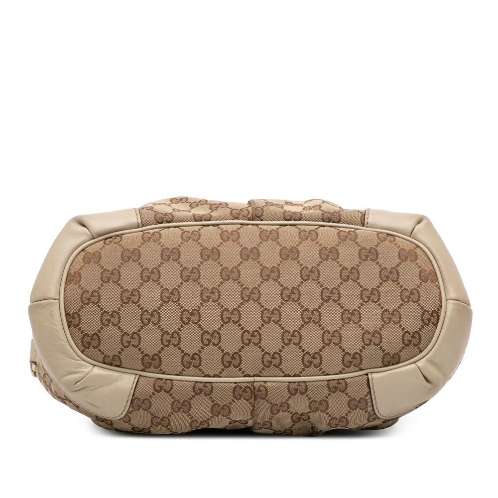 Gucci B Gucci Brown Beige Canvas Fabric GG Sukey Satchel Italy