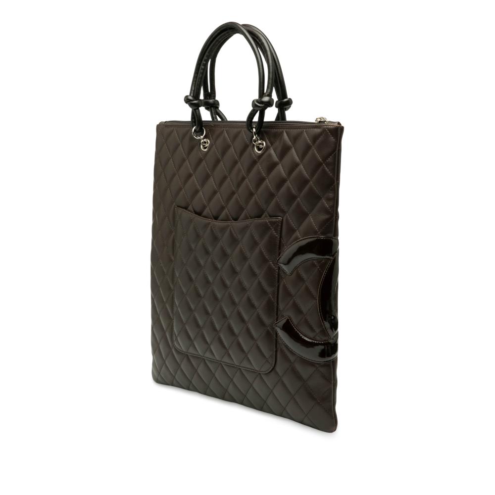 Chanel B Chanel Brown Dark Brown Lambskin Leather Leather Quilted Lambskin Cambon Ligne Flat Tote Italy