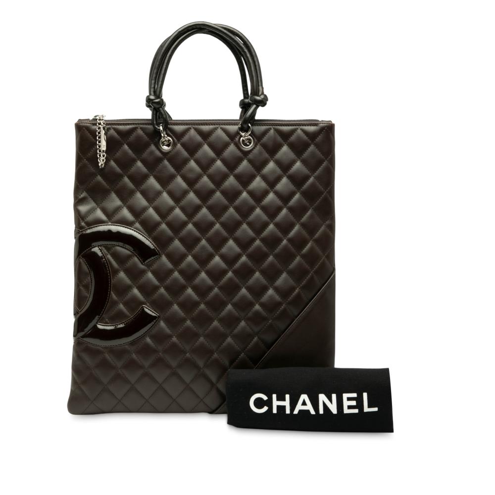 Chanel B Chanel Brown Dark Brown Lambskin Leather Leather Quilted Lambskin Cambon Ligne Flat Tote Italy