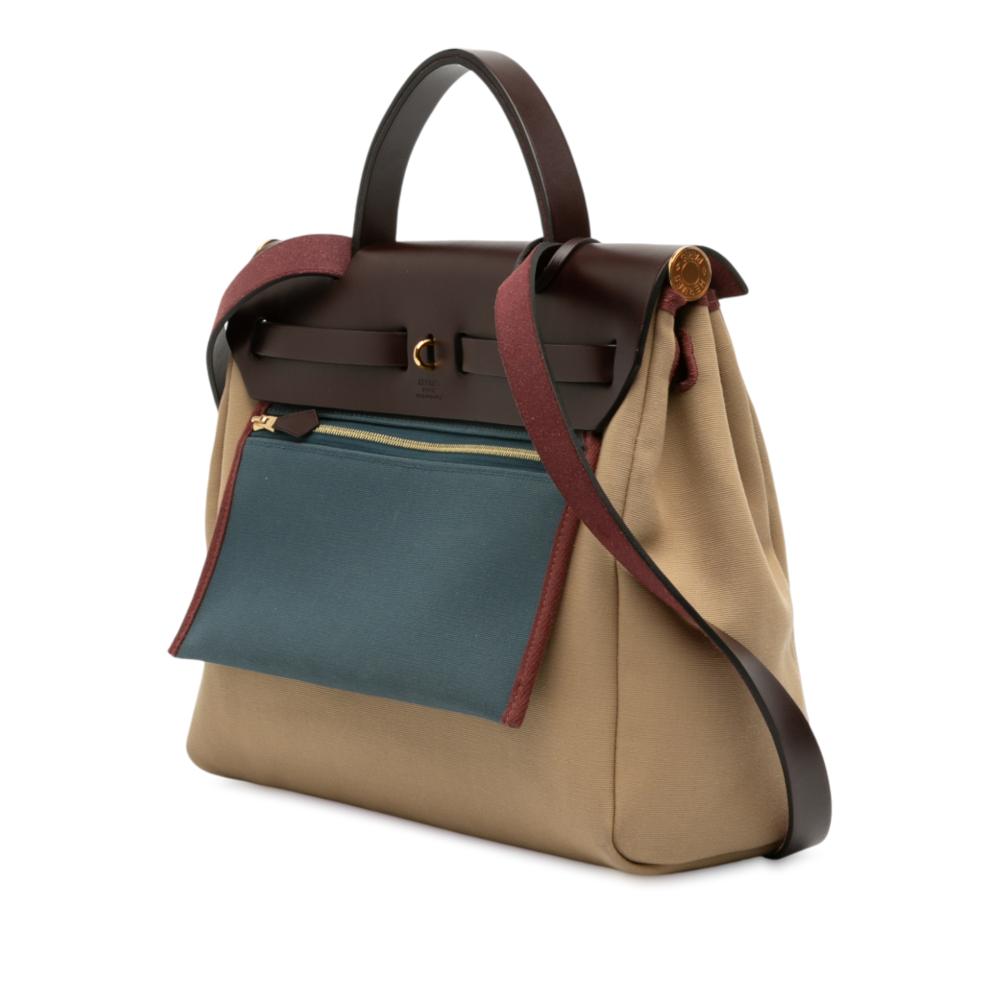 Hermès B Hermès Brown Light Brown Canvas Fabric Toile Officier Vache Hunter Verso Herbag Zip 31 France