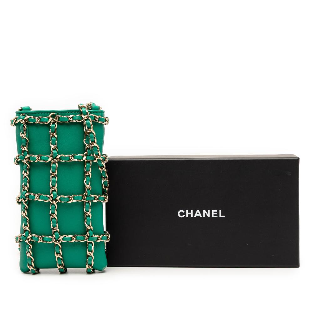 Chanel AB Chanel Green Lambskin Leather Leather Lambskin Tech Me Out Clutch With Chain Italy