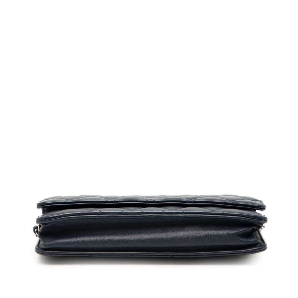 Chanel B Chanel Blue Navy Lambskin Leather Leather CC Quilted Lambskin Wallet On Chain France