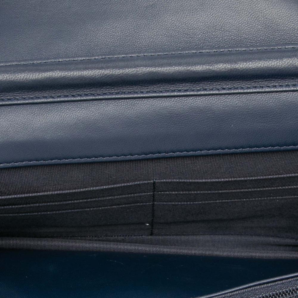 Chanel B Chanel Blue Navy Lambskin Leather Leather CC Quilted Lambskin Wallet On Chain France