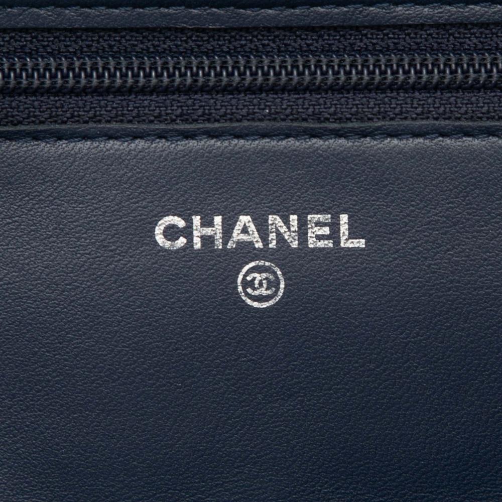 Chanel B Chanel Blue Navy Lambskin Leather Leather CC Quilted Lambskin Wallet On Chain France